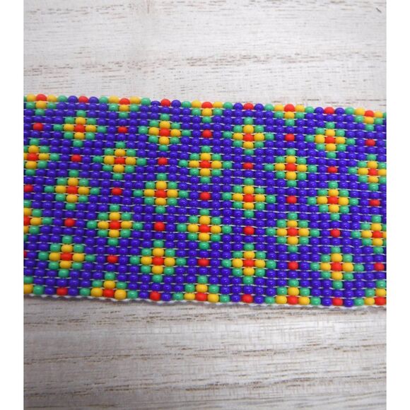 Loom Beaded Bracelet Blue, Green, Yellow & Red Print - Picture 3 of 4